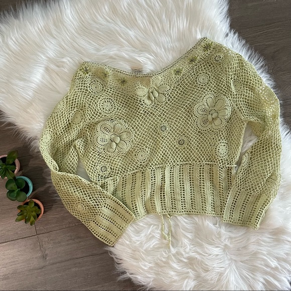 Anthropologie Moth Green Crochet Floral Cardigan - Picture 3 of 4